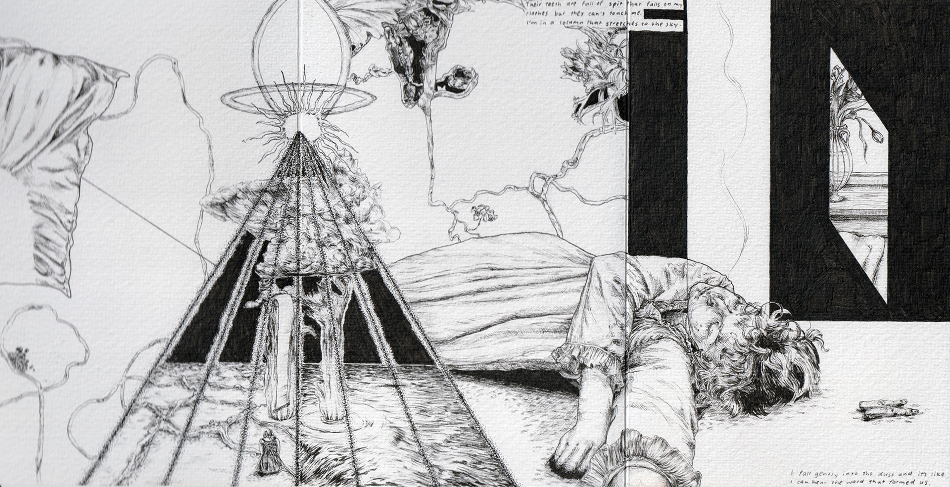 'Transit Book (Close up)', 2024. Ink on paper