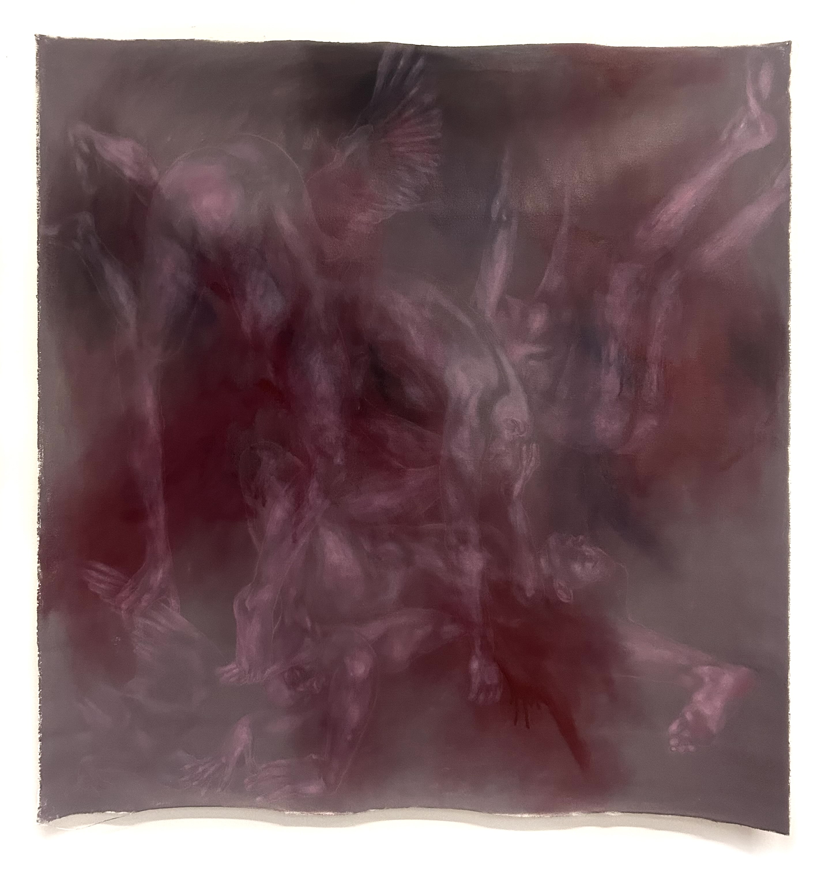 'Realm of Selves', 2025. Oil, pencil and coloured primer on unstretched canvas