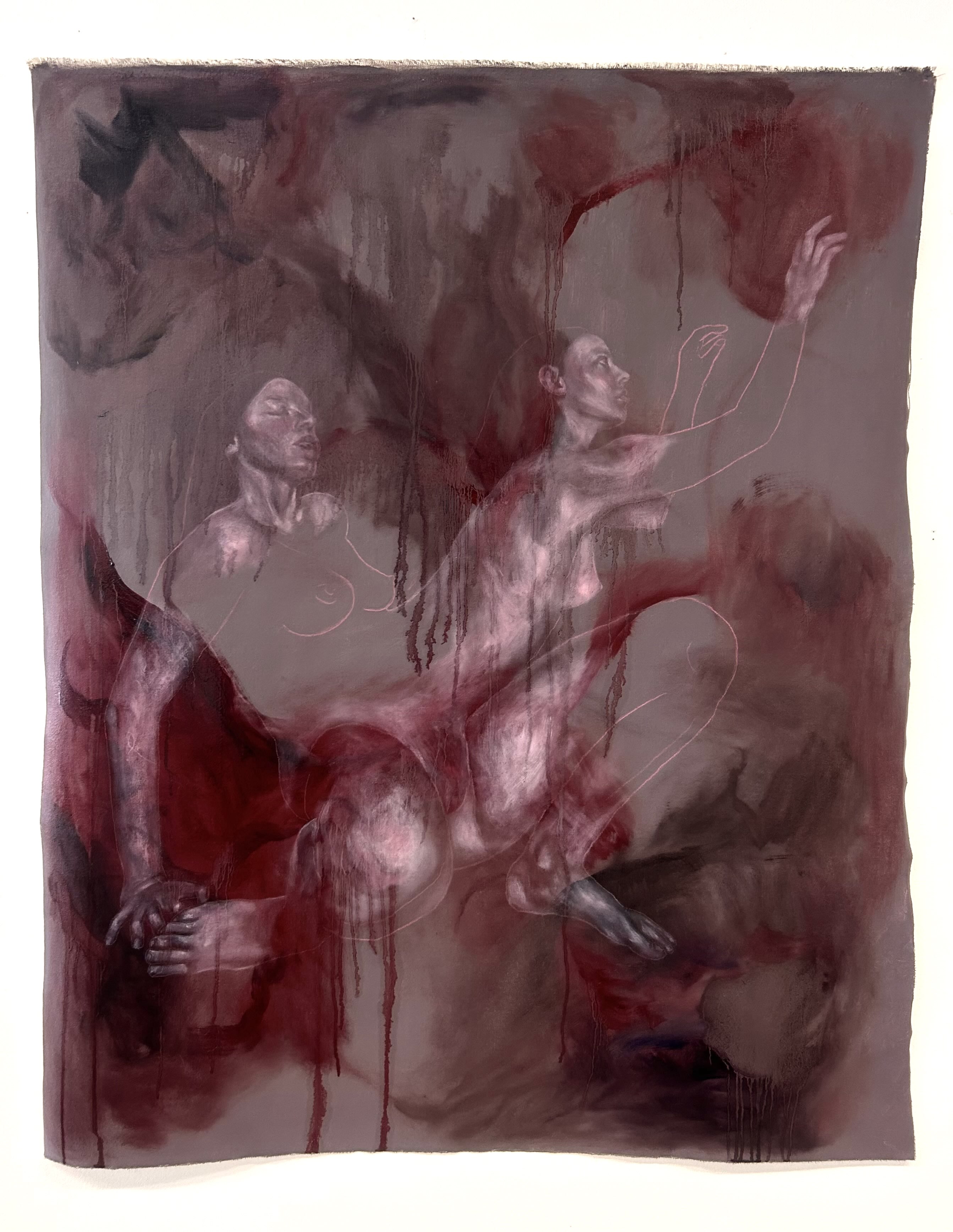 'Emergence', 2025. Oil, pencil and coloured primer on unstretched canvas