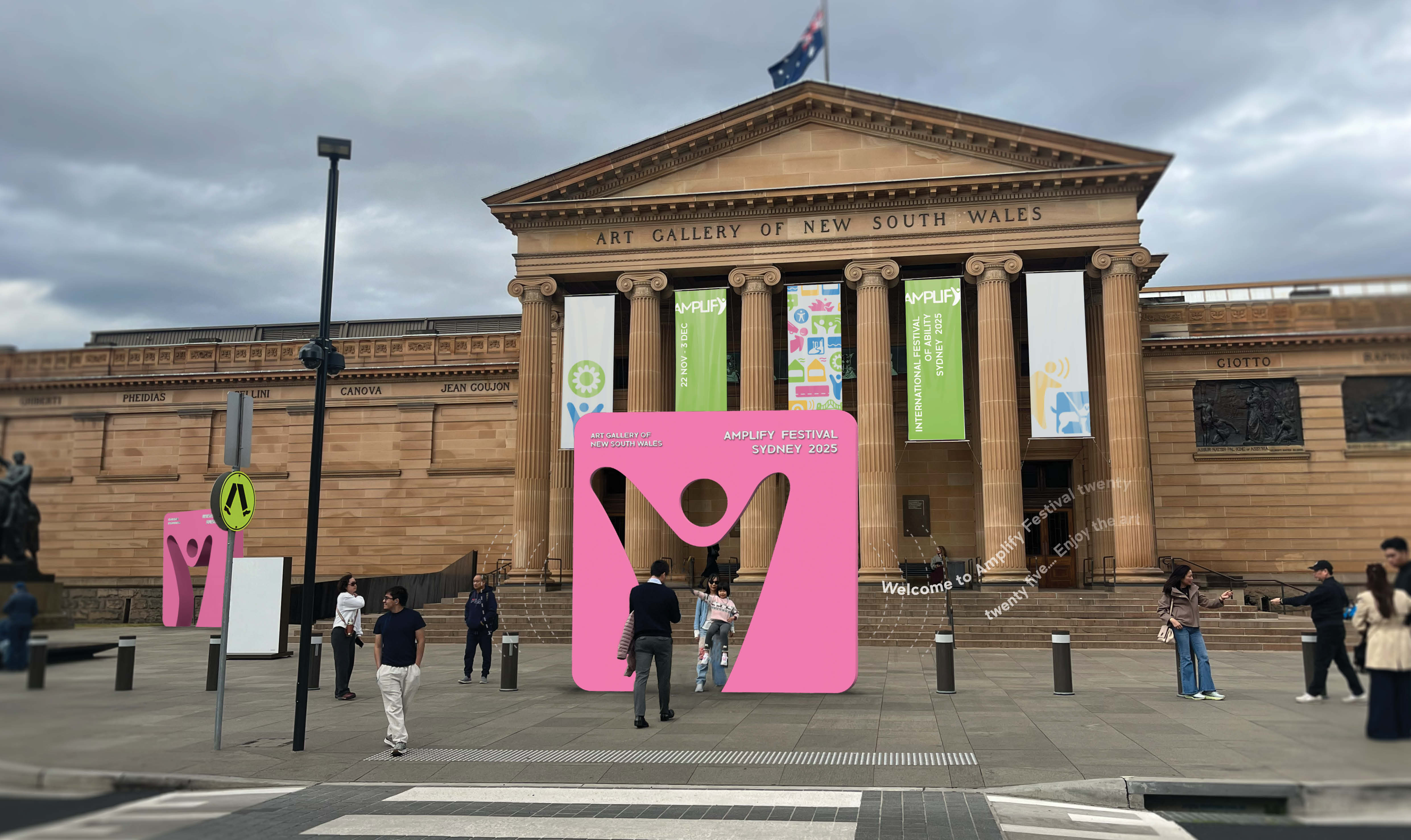 'Amplify Festival - Location Signage', 2025. Photography and digital mockup