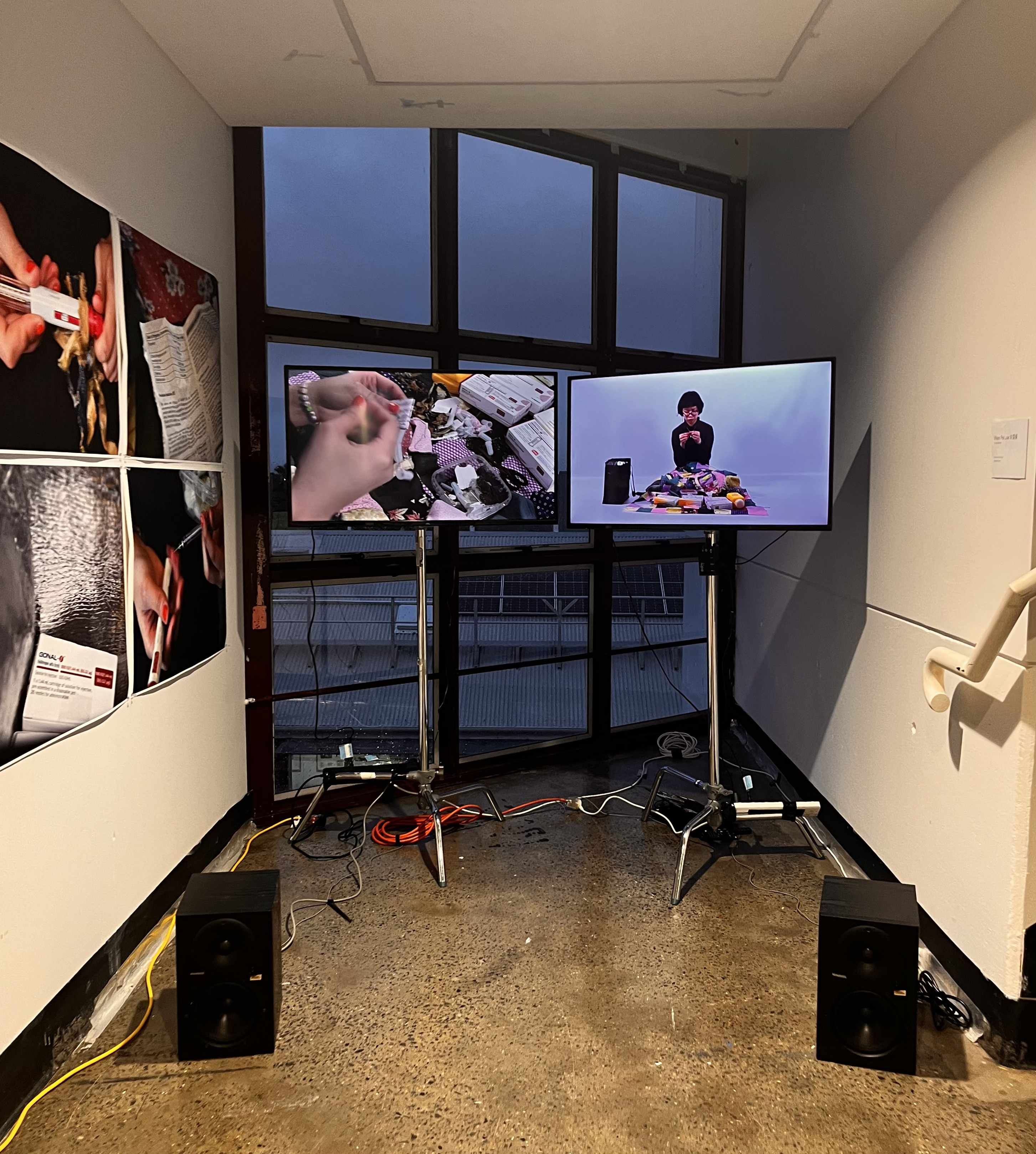 'CHUAN ZHEN', 2025. Installation view: 2-channel video, sound, textiles, medical paraphernalia, photography