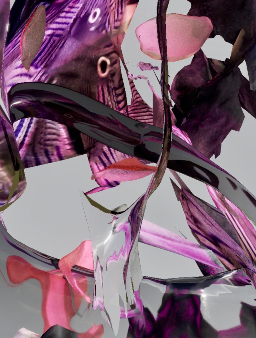 'I was told that I was a flower in my past life, isn’t that nice?', 2025. 3D sculpture in video loop (7 minutes), screen on c-stand (still)