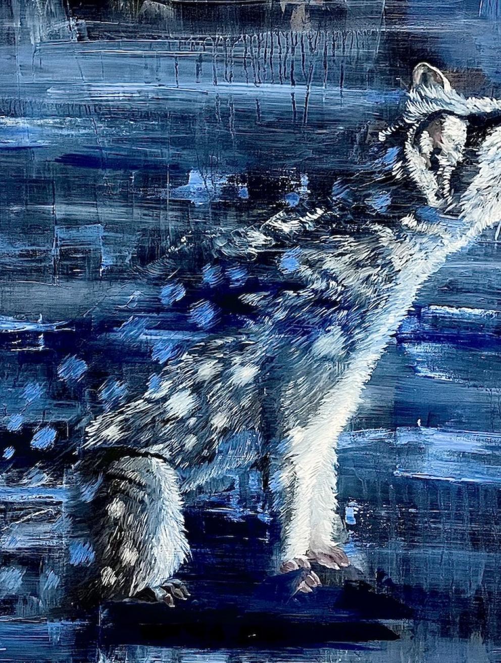 'Extinction in Motion - The Eastern Quoll', 2025. Acrylic and oil on canvas panels