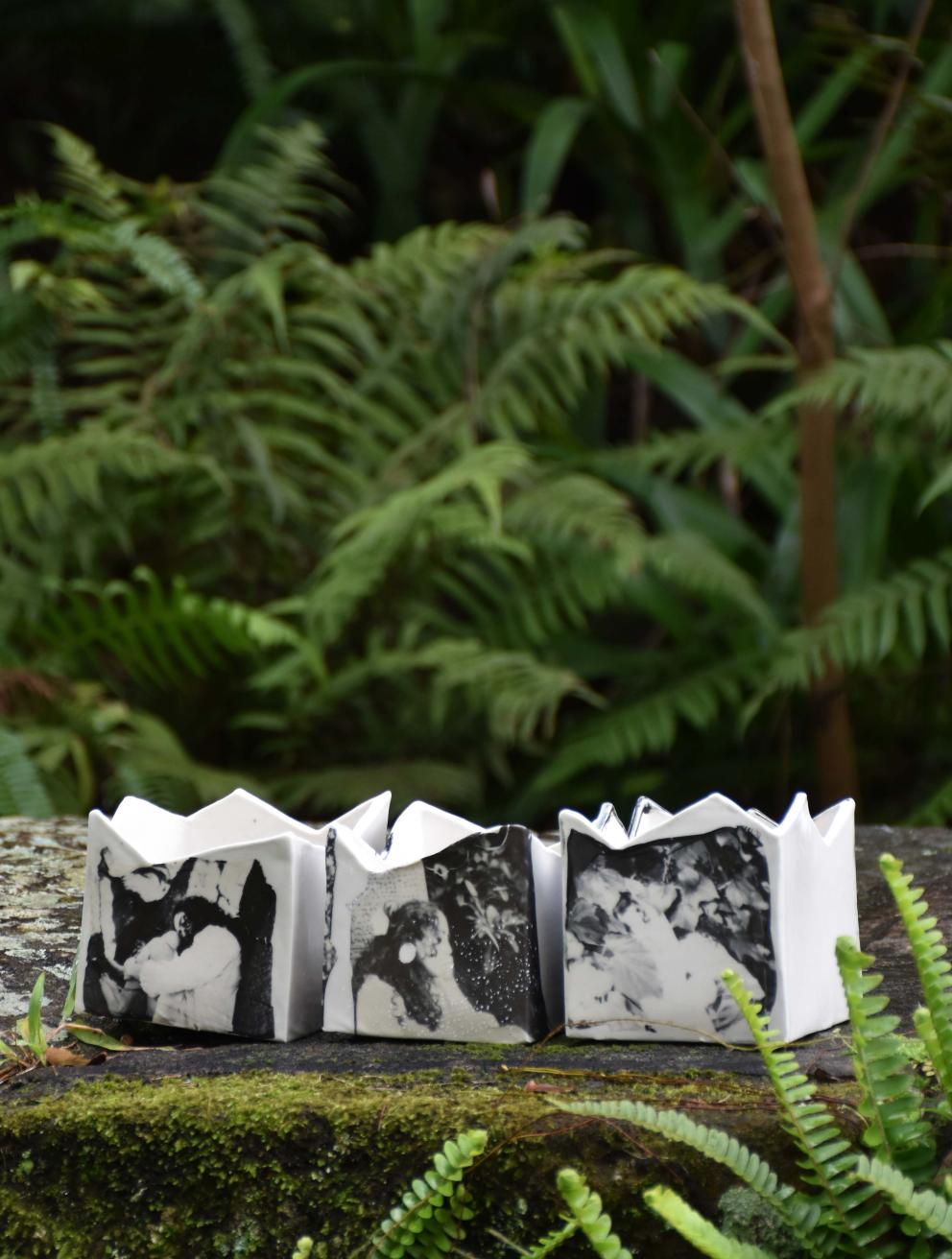 'Tender Eden', 2025. Polaroid emulsion and ceramic