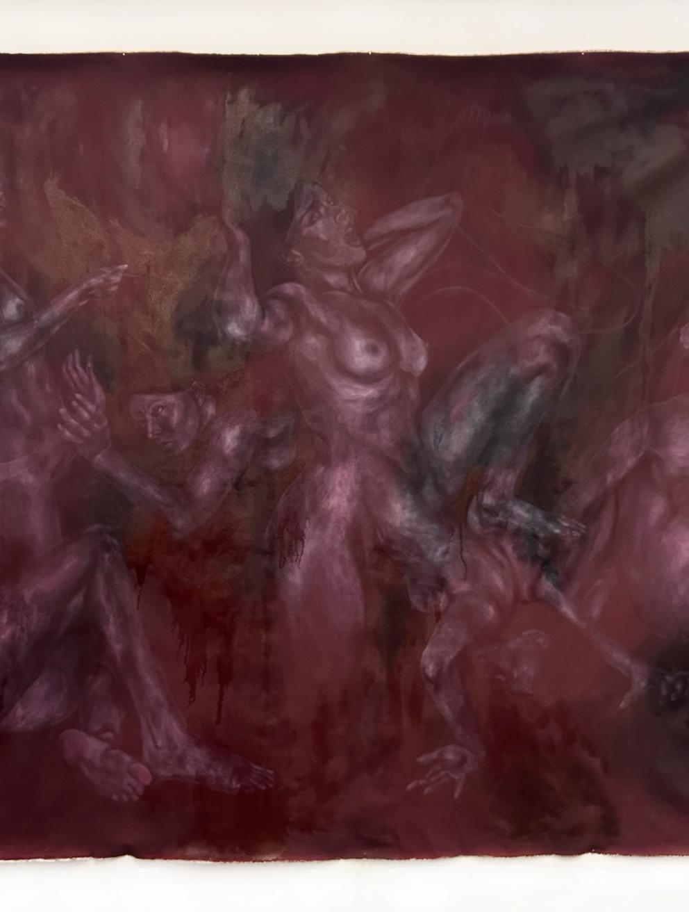 'Self-Encounters', 2025. Oil, pencil and coloured primer on unstretched canvas