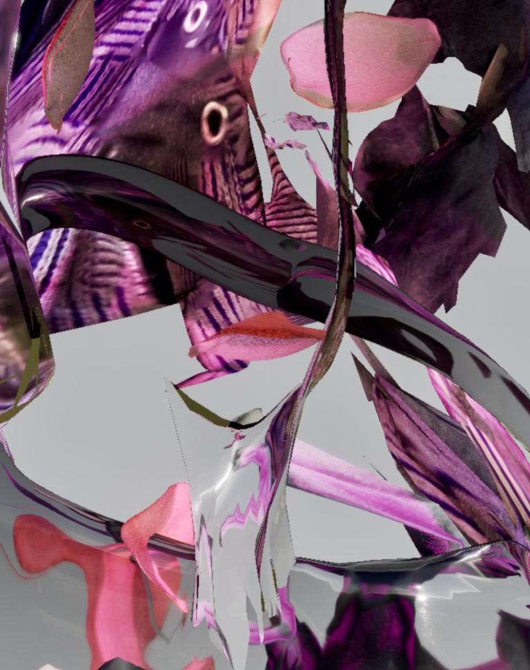 'I was told that I was a flower in my past life, isn’t that nice?', 2025. 3D sculpture in video loop (7 minutes), screen on c-stand (still)
