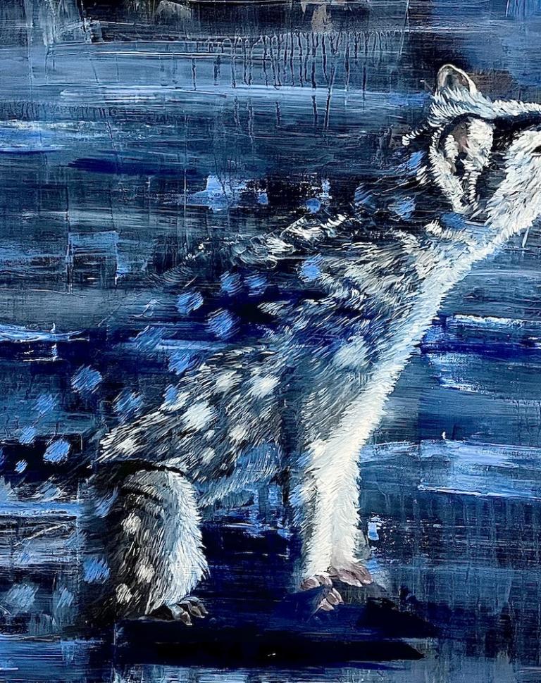 'Extinction in Motion - The Eastern Quoll', 2025. Acrylic and oil on canvas panels