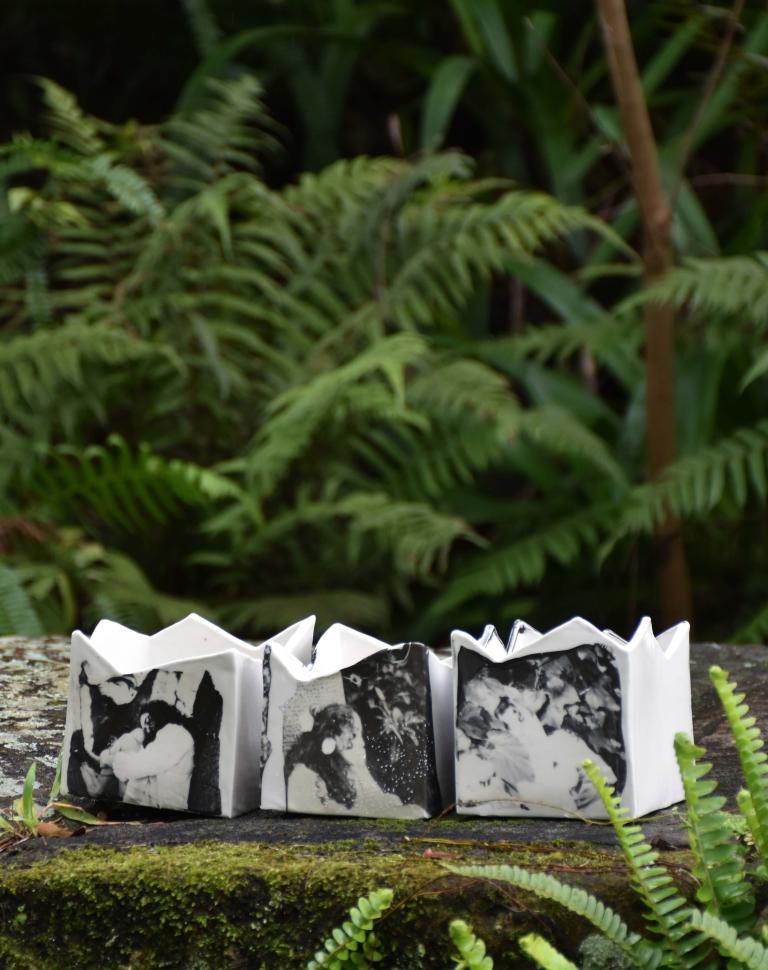 'Tender Eden', 2025. Polaroid emulsion and ceramic