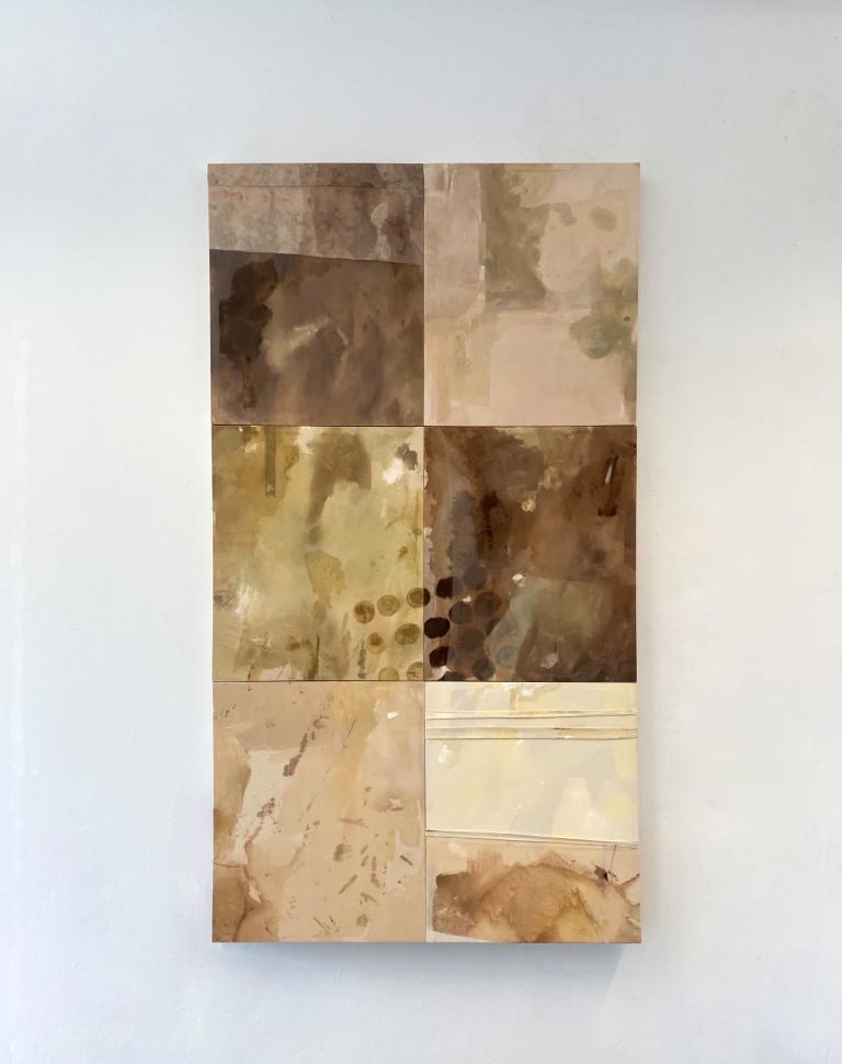 'Under the Mulberry Tree', 2025. Acrylic on raw cotton canvas, eucalyptus dyed linen, crinoline